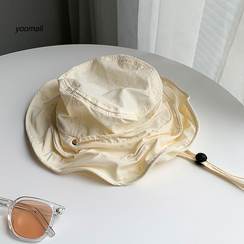 Nón Tai Bèo Mỏng Chống Nắng / Gió Xếp Ly Màu Trơn Thoáng Khí Có Dây Thừng Có Thể Giặt Rửa Cho Nữ