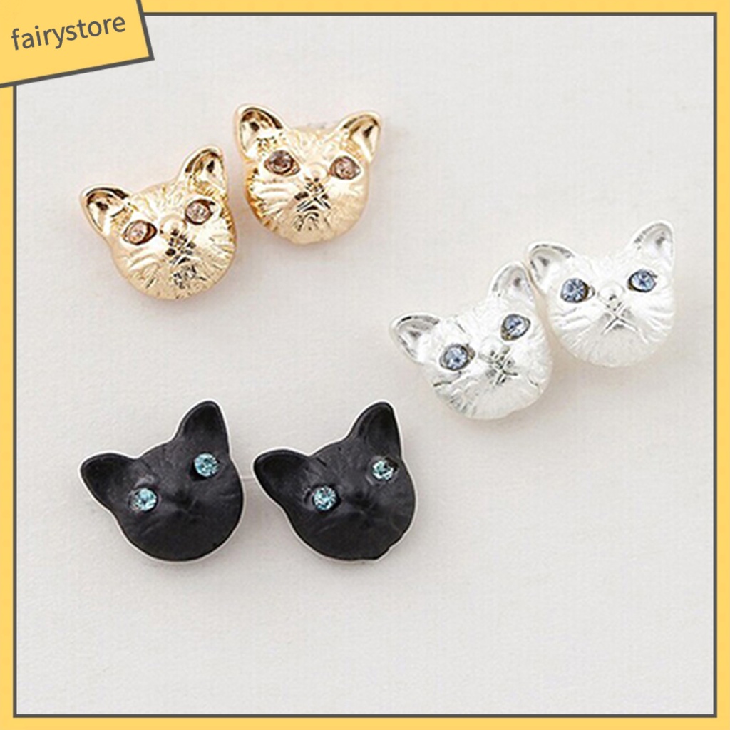1 Đôi Khuyên Tai Hình Mèo Đính Đá Dễ Thương Cho Nữ