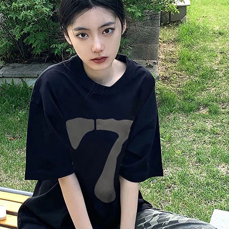 Áo Thun Ngắn Tay Cổ Tròn Dáng Rộng In Số Thời Trang Mùa Hè Dành Cho Nữ