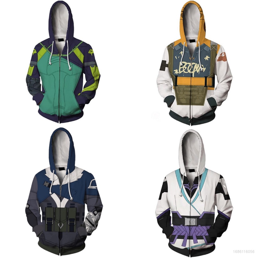 Áo Khoác Tay Dài Có Khóa Kéo In Họa Tiết Ellen Valorant Viper Raze 3d Thời Trang Cho Nam Và Nữ