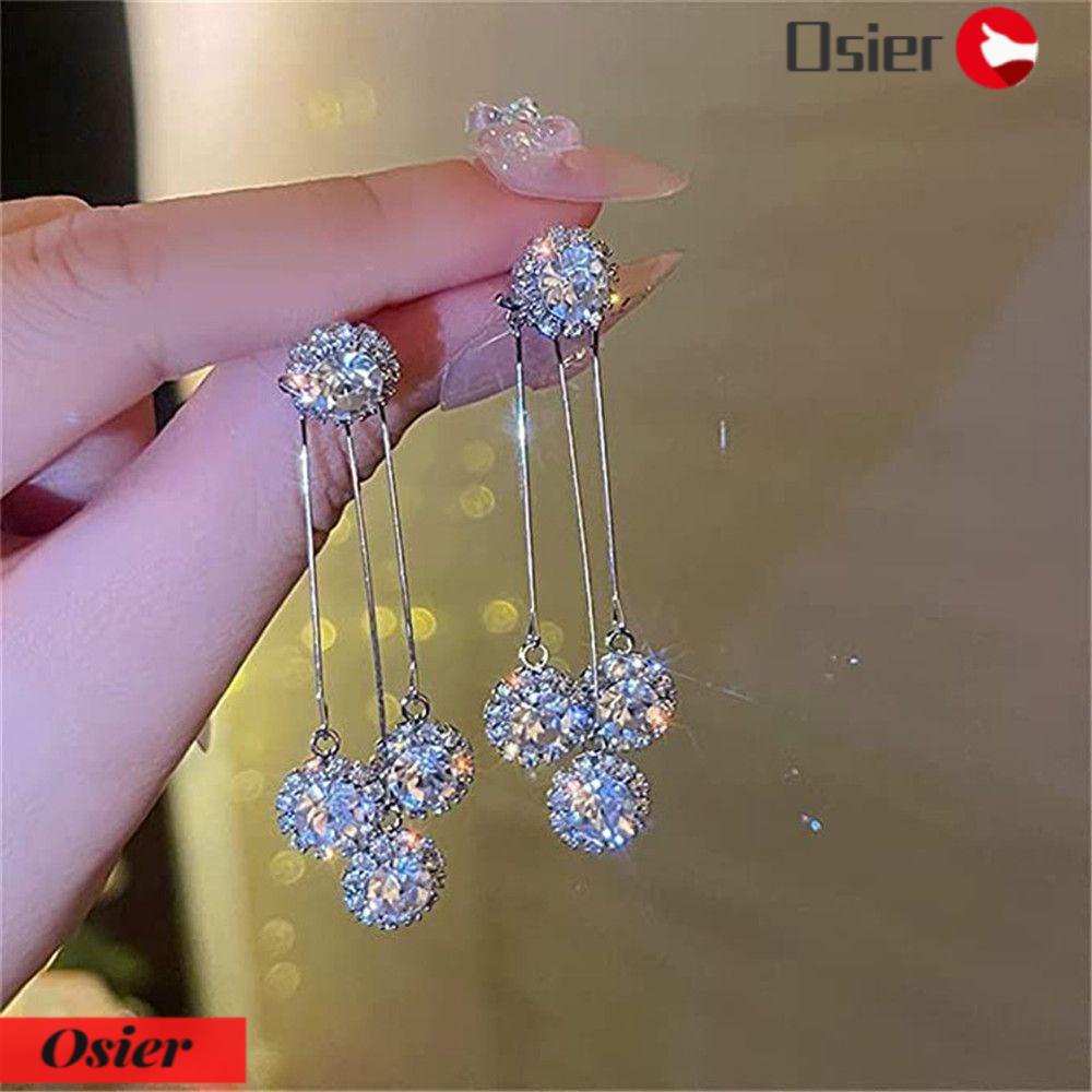 Bông Tai Mạ Bạc 925 Hình Cánh Hoa Tròn OSIER1 Thời Trang|Kim Lủng Lẳng Siêu Lấp Lánh