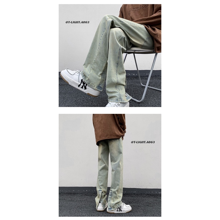 Quần Jean Ống Đứng Phối Khóa Kéo Phong Cách Đường Phố Mỹ Cá Tính Cho Nam