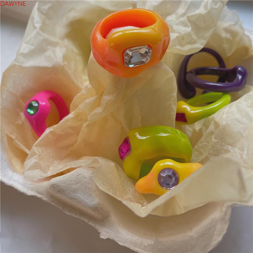 Bộ Nhẫn Resin Màu Kẹo Họa Tiết Hình Học Dễ Thương Thời Trang Cho Nữ