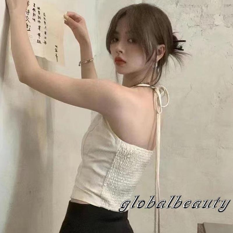 Áo Kiểu Không Tay Cổ Treo Cài Nút Đơn Giản Thời Trang Xuân Thu Cho Nữ