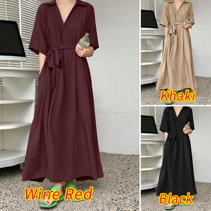 Zanzea Đầm Nữ Tay Lửng Cổ Chữ V Thời Trang Hàn Quốc