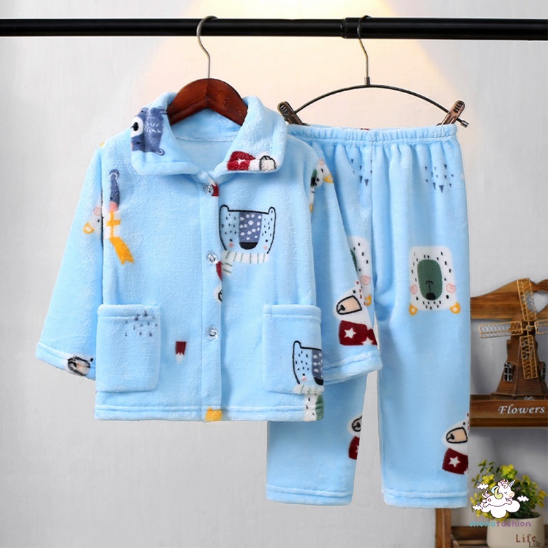 Bộ Đồ Ngủ Vải Flannel Lông Xù Đáng Yêu Cho Bé