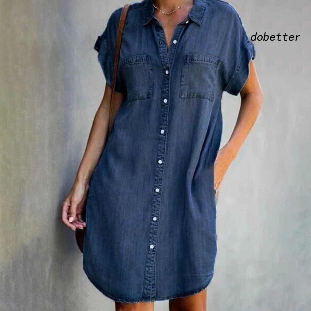 Đầm Sơ Mi Denim Tay Ngắn Màu Sắc Thời Trang Dành Cho Nữ