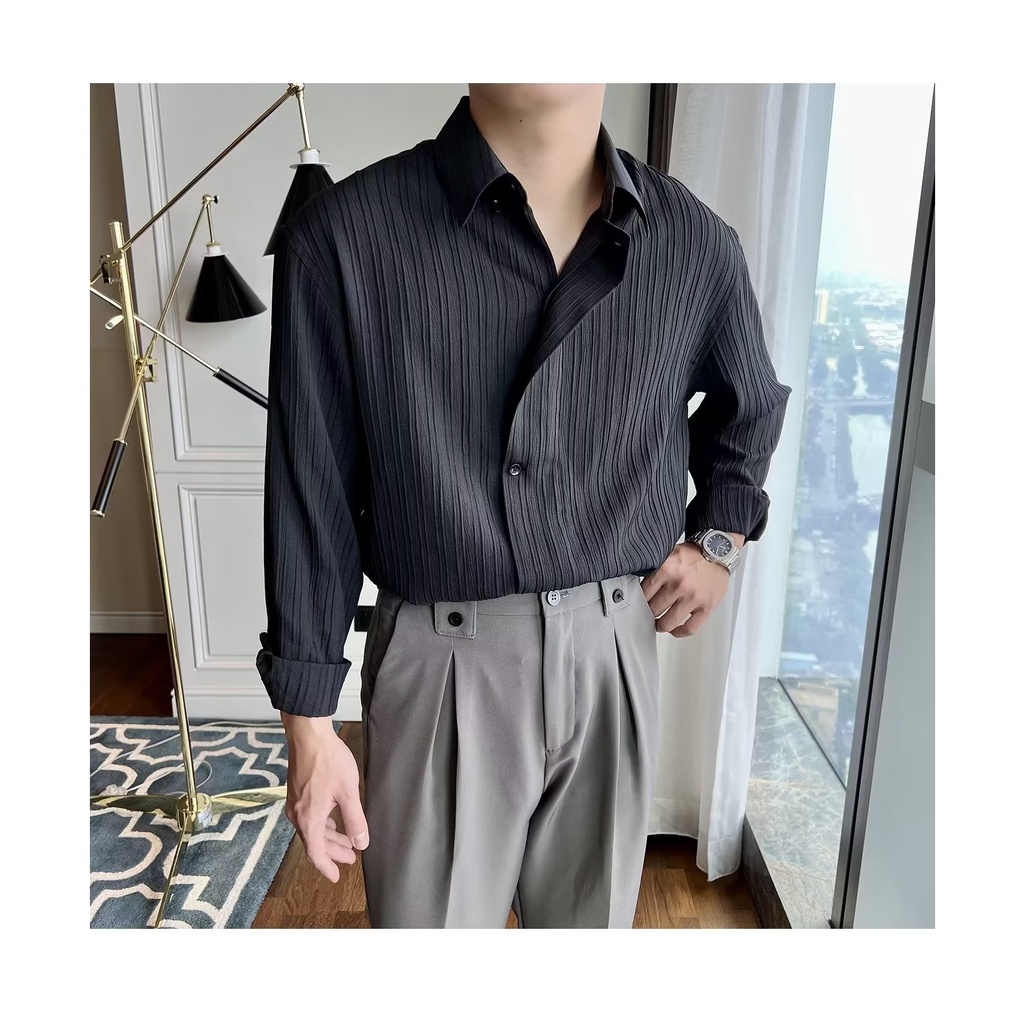 Áo Sơ Mi Nam Xếp Ly Phong Cách Hàn Quốc Thời Trang Mùa Hè