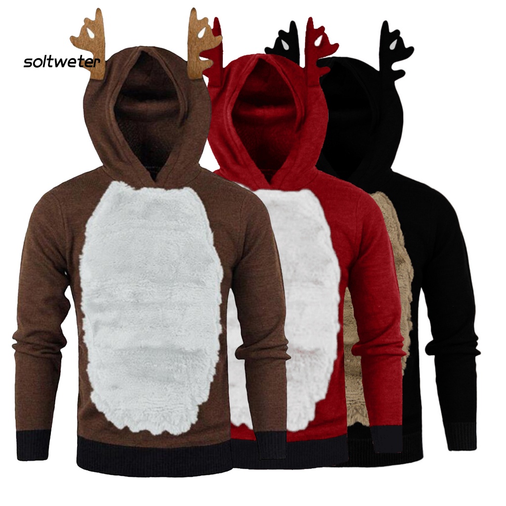 St Áo Hoodie Giáng Sinh Màu Tương Phản Hình Tai Nai Dễ Thương Cho Tiệc Giáng Sinh