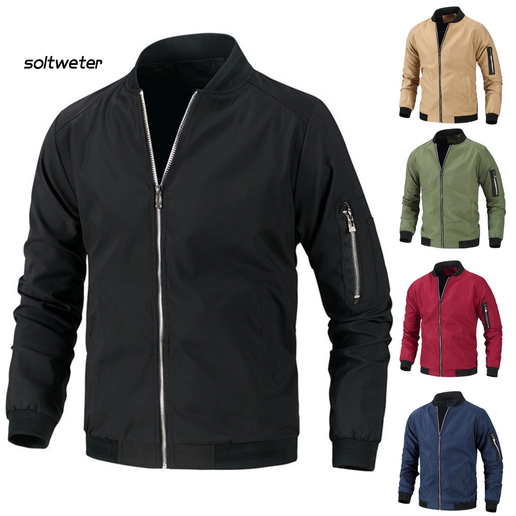 Áo Khoác Nam Dài Tay Cổ Đứng Dáng Rộng Màu Trơn Phối Khóa Kéo Kiểu Hàn Quốc Thời Trang Xuân Thu