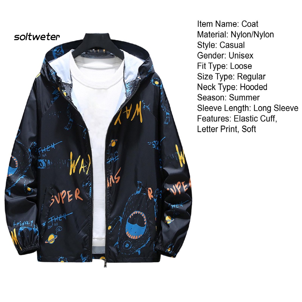 Áo Khoác Unisex Dáng Rộng Tay Dài Có Khóa Kéo Co Giãn Chống Nắng In Chữ Cái Nhiều Màu Sắc Mặc Hàng Ngày