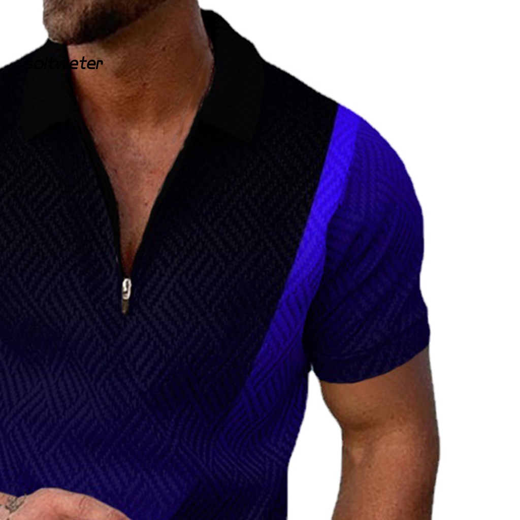 1 Bộ Đồ Thể Thao Đi Biển Mùa Hè Gồm Áo Cổ Bẻ In Họa Tiết Kỹ Thuật Số + Quần Short Có Túi Cho Nam