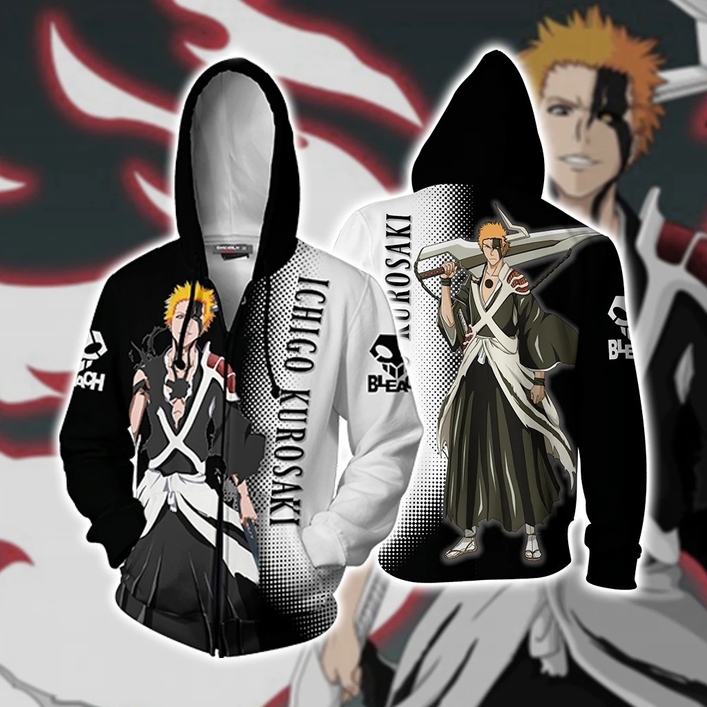Yyds Áo Khoác Dài Tay Có Khóa Kéo In Hình Kurosaki Ichigo 3D Hóa Trang Nhân Vật Anime BLEACH