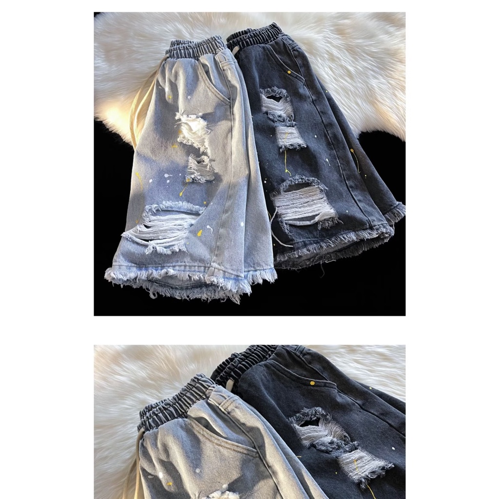 Quần Short Denim Ống Rộng Phong Cách Hip Hop Đường Phố Mỹ Cá Tính Cho Nam