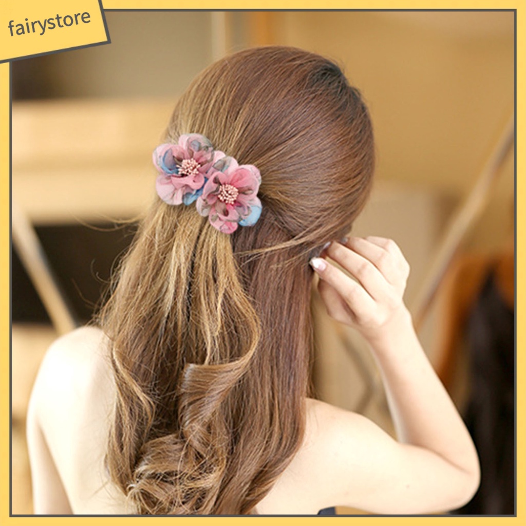 Kẹp Tóc Hình Hoa Sợi Lưới Chống Trượt Sang Trọng Cho Nữ