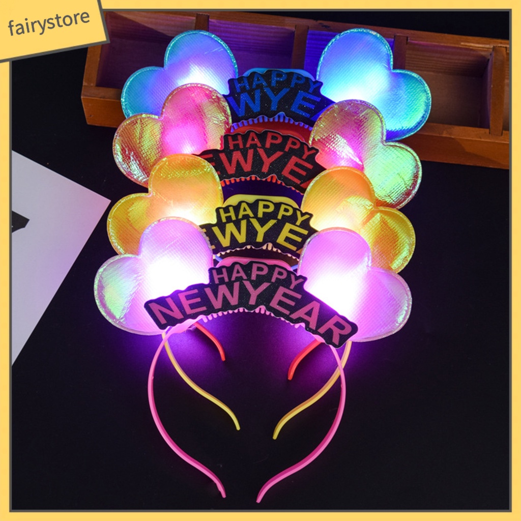 1 Bộ Băng Đô Cài Tóc Hình Trái Tim Có Đèn LED Phát Sáng Trang Trí Tiệc Năm Mới