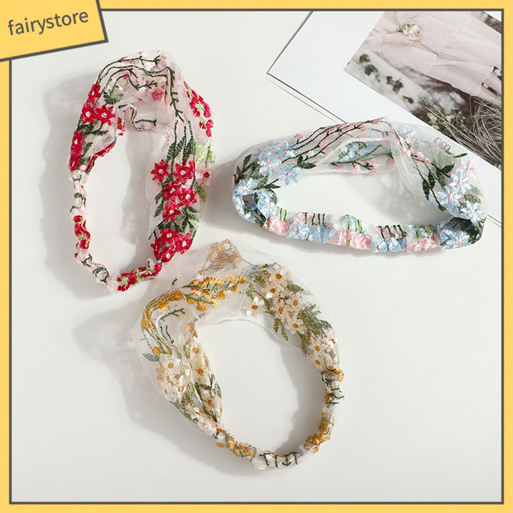 Băng Đô Cài Tóc Vải Ren Thêu Hoa Chống Trượt Xinh Xắn Cho Bạn Gái