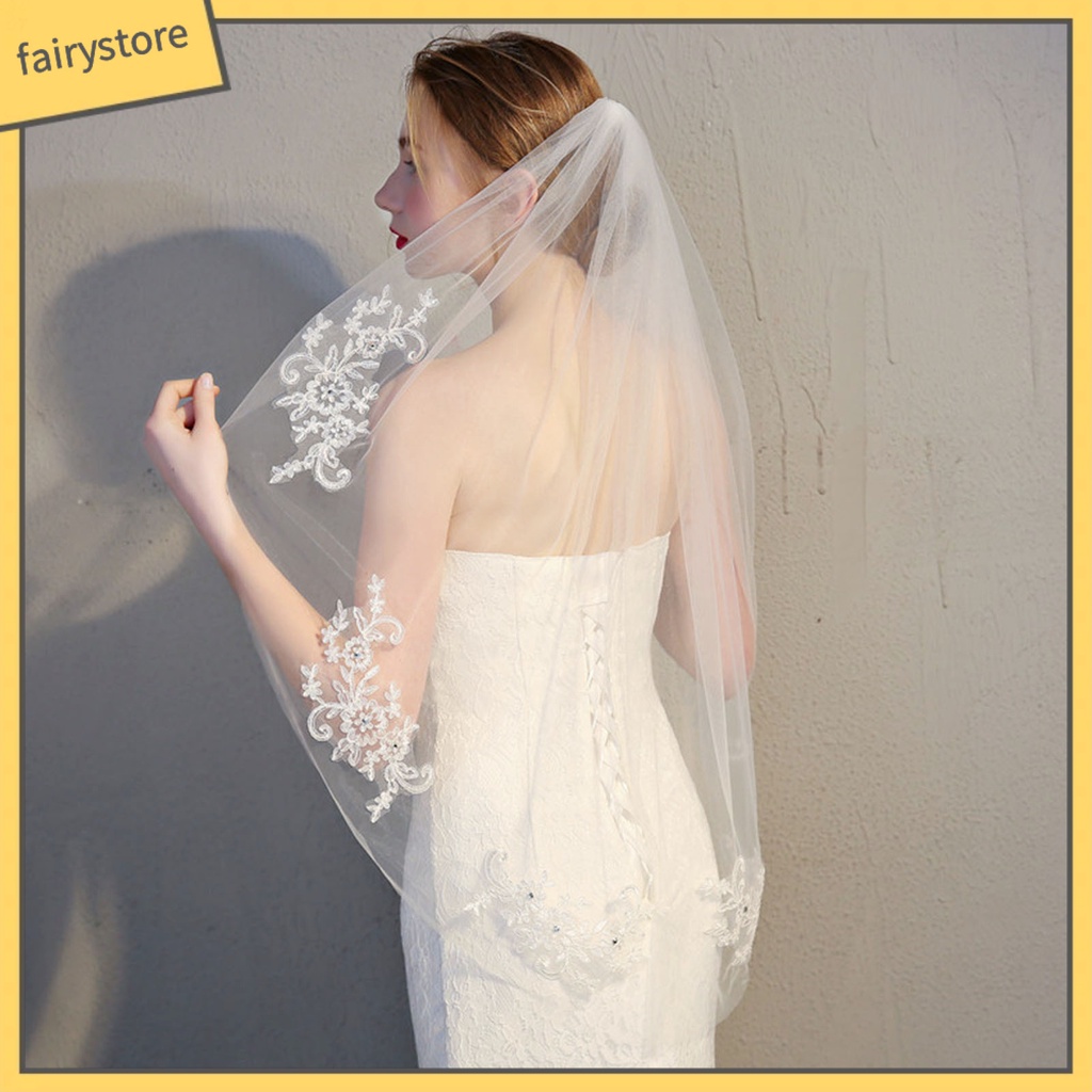 [FRO] Mạng Che Mặt Phối Ren Lưới Đính Đá Quyến Rũ Đẹp Mắt Với Một Lớp Trang Trí Tóc Để Chụp Ảnh Cưới