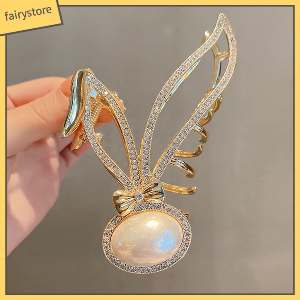 Kẹp Tóc Càng Cua Lớn Đính Đá &amp; Ngọc Trai Giả Hình Tai Thỏ