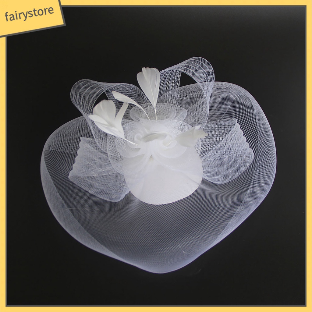 Mũ Lưới Che Mặt Đính Lông Vũ Màu Sắc Tinh Khiết Nhẹ Nhàng Thanh Lịch Dành Cho Cô Dâu