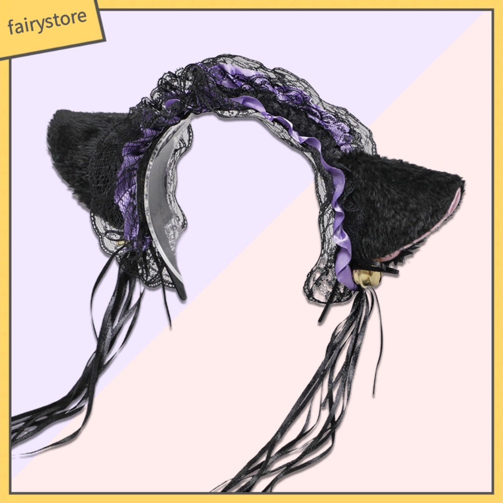 Băng Đô Tai Mèo Phối Ren Tua Rua Phong Cách Gothic Lolita Cho Nữ