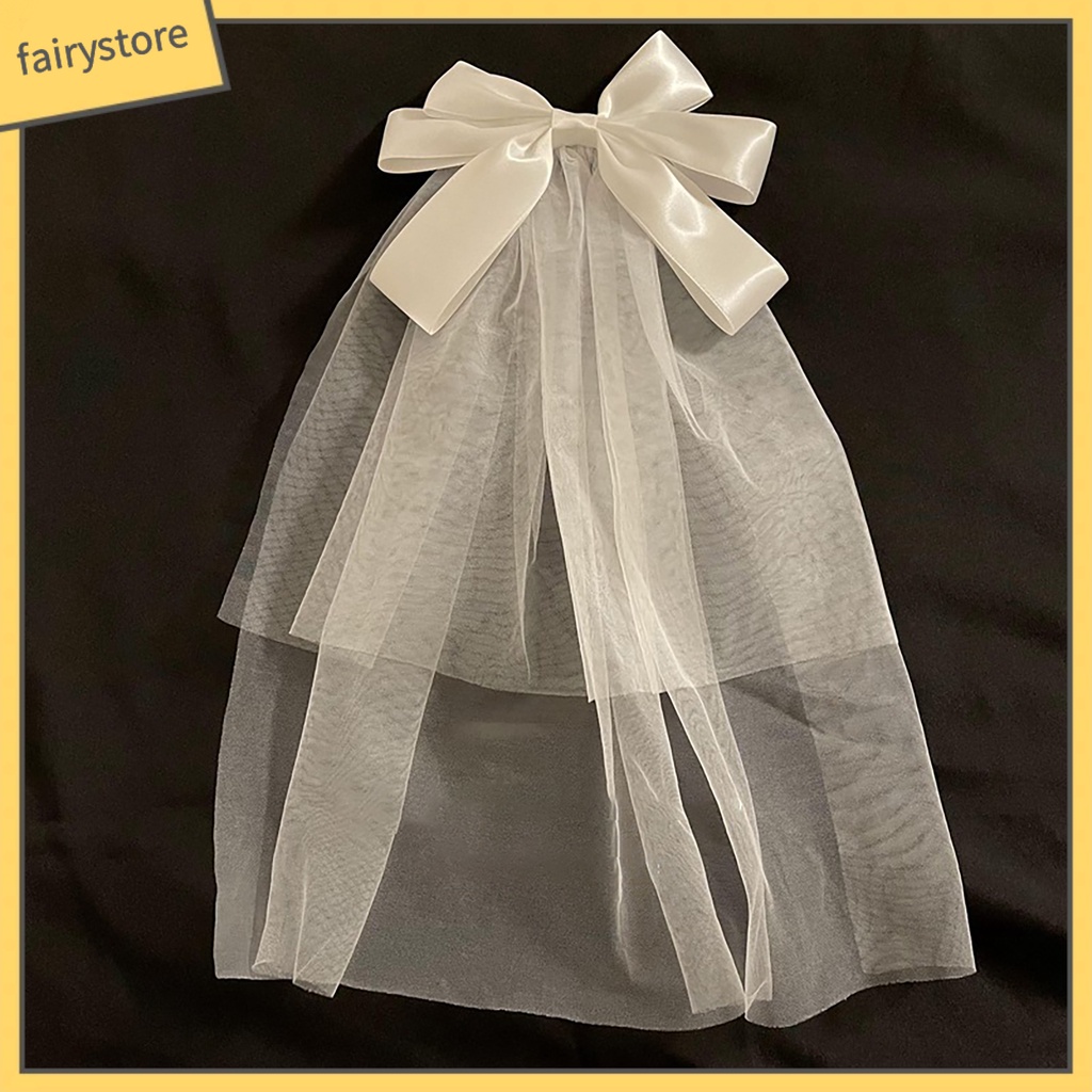 Kẹp Tóc Đính Nơ Vải Tuyn Màu Trắng Dùng Làm Đạo Cụ Chụp Ảnh