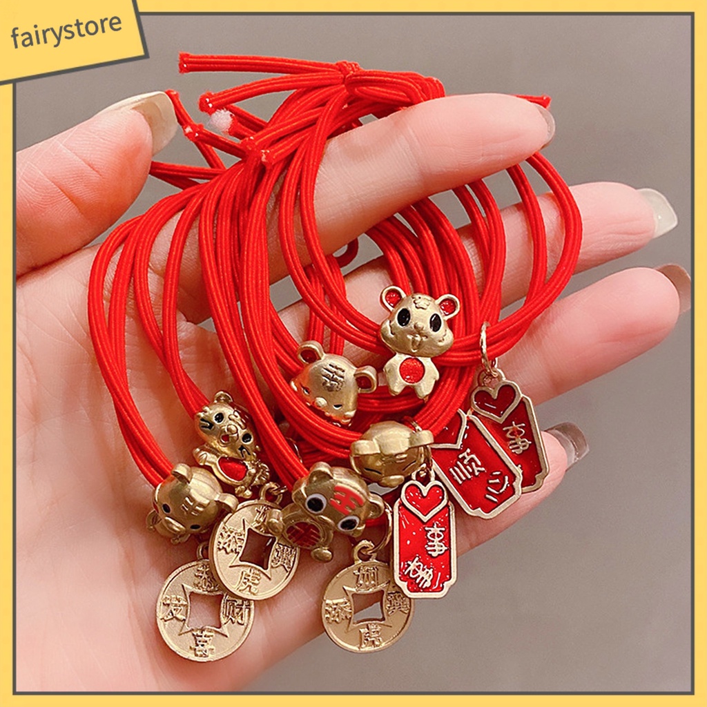 Dây Cột Tóc Co Giãn Họa Tiết Hoạt Hình Phong Cách Trung Hoa