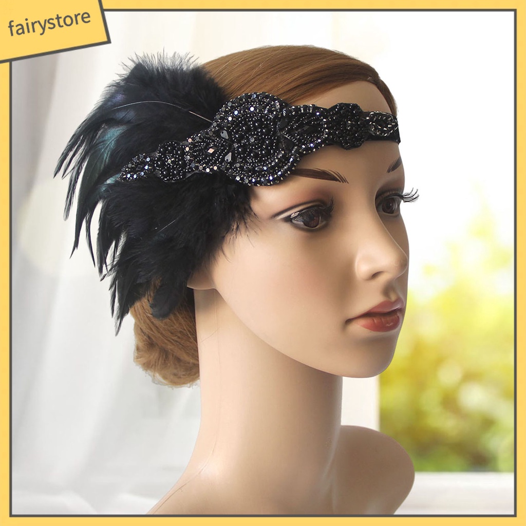 [FRO] Cài Tóc Đính Đá Ngọc Trai Giả Phối Lông Vũ Tua Rua Phong Cách Vintage Cho Cô Dâu