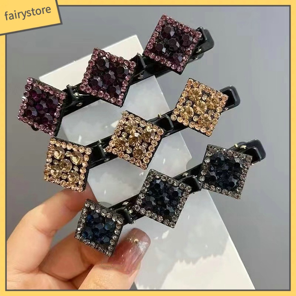 Kẹp Tóc Đính Đá Hình Vuông Bằng Nhựa Lấp Lánh Chống Rơi