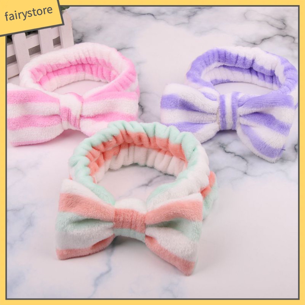 Băng Đô Cài Tóc Lông Cừu San Hô Co Giãn Đính Nơ Lớn Dễ Thương Cho Nữ Rửa Mặt