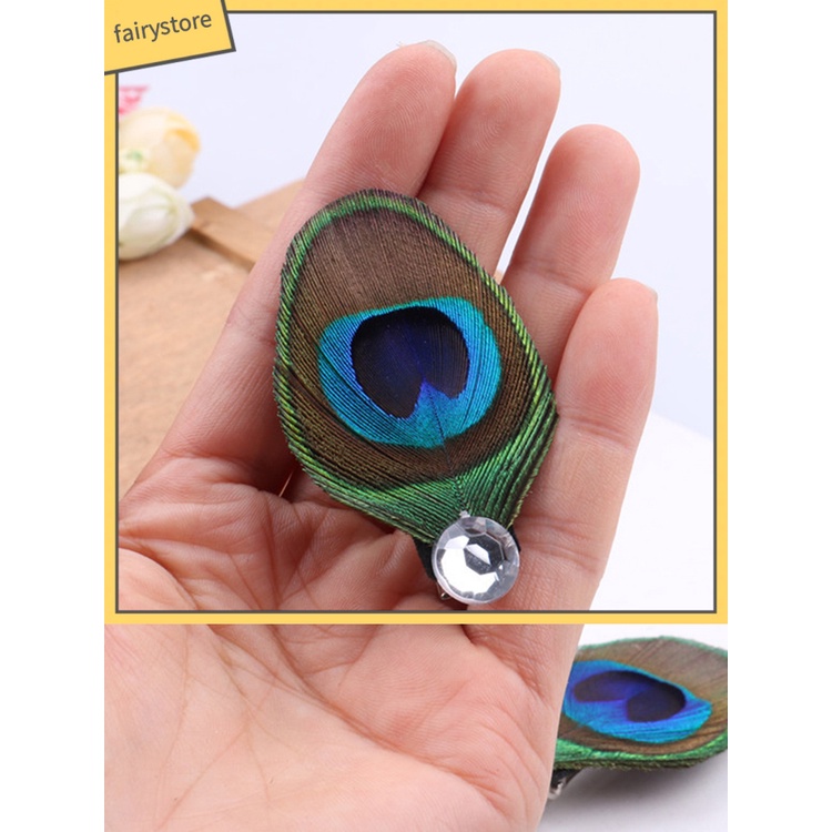 Kẹp Tóc Hình Lông Công Đính Đá Và Ngọc Trai Nhân Tạo Sang Trọng