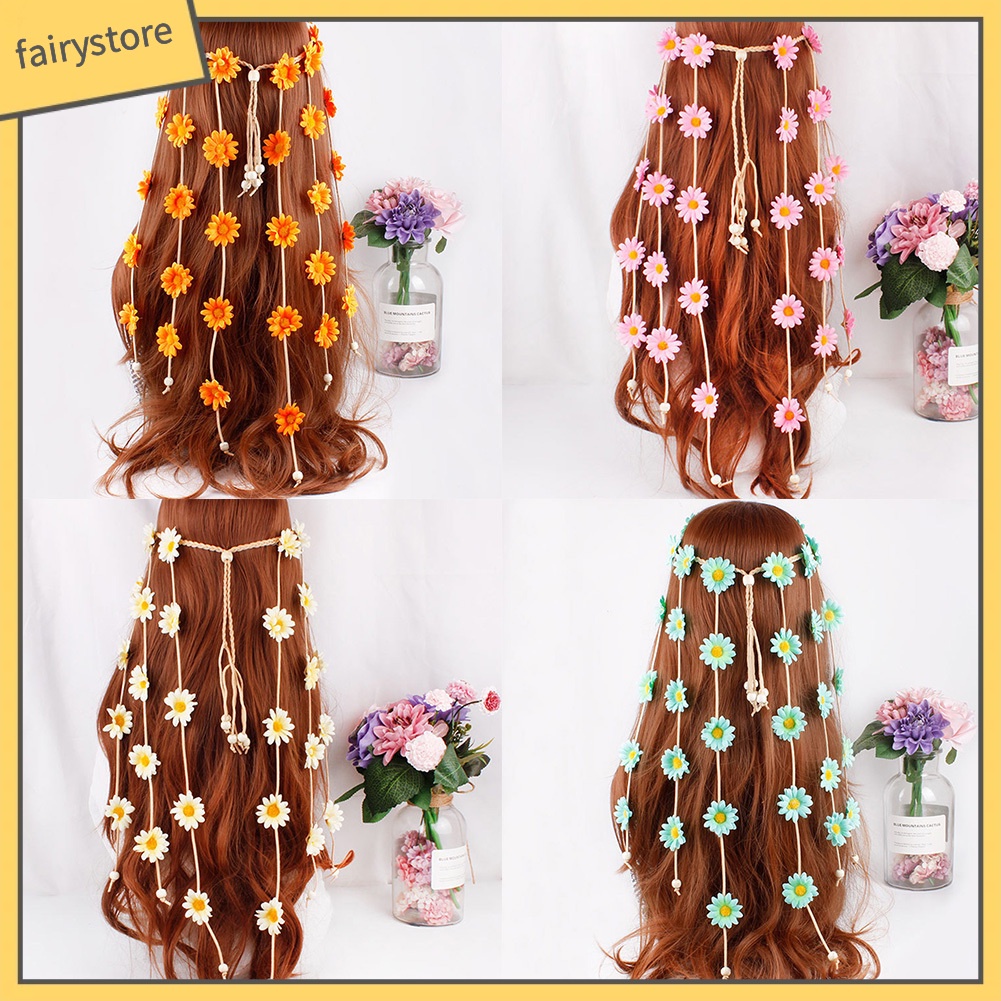 Vòng Hoa Hướng Dương Đính Tua Rua Phong Cách Boho Cho Nữ