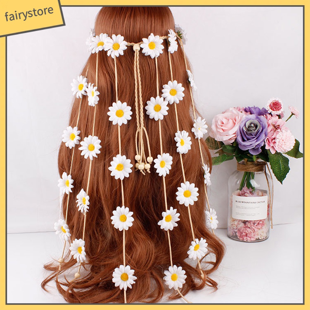 Vòng Hoa Hướng Dương Đính Tua Rua Phong Cách Boho Cho Nữ