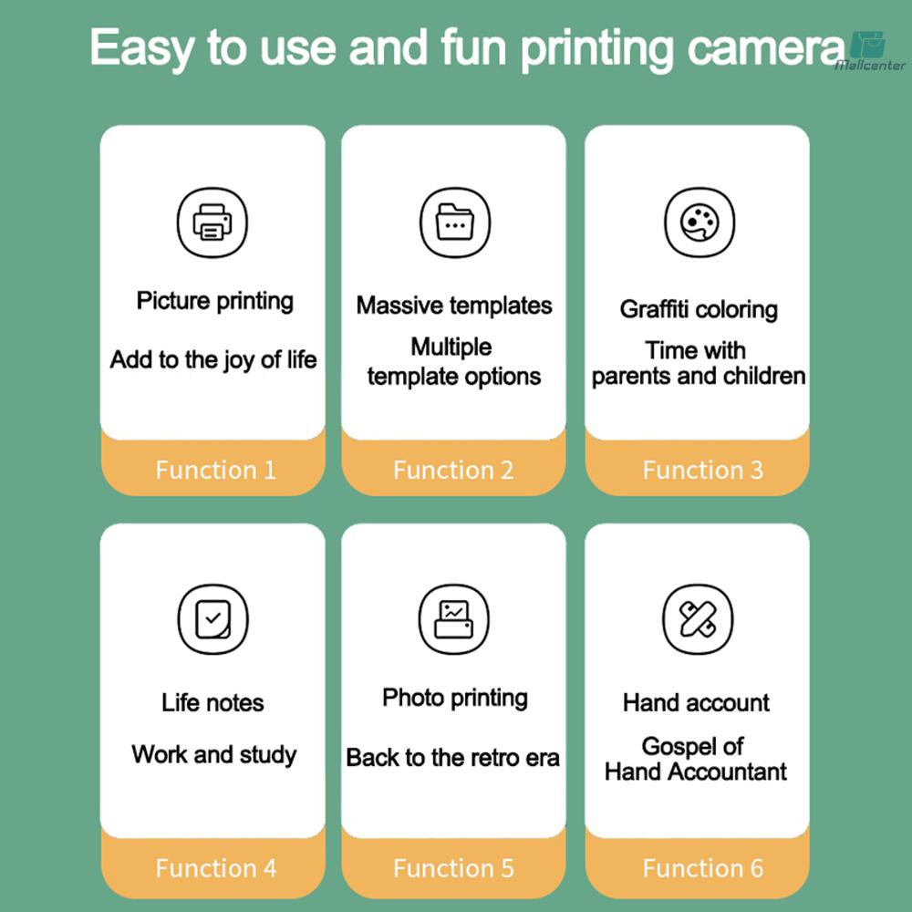Pocket Photo Printer Wireless Thermal Label Printer 1080P Instant Print Camera Compatible with iOS Android Smartphone Built-in Battery with 3 Rolls Printer Paper for Travel List Study Note Work Memo