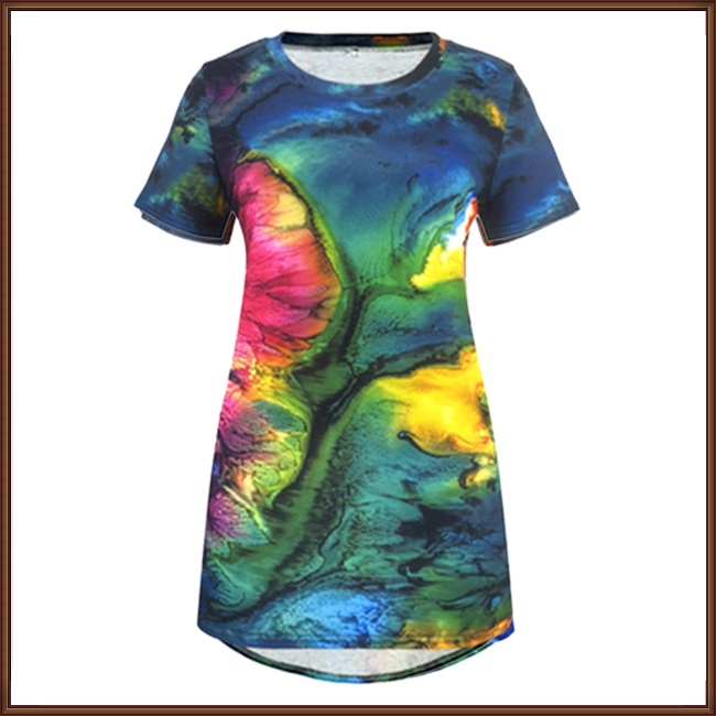 Áo Thun Tay Ngắn Dáng Rộng Họa Tiết Màu Nhuộm Phong Cách Retro Thời Trang Cho Nữ