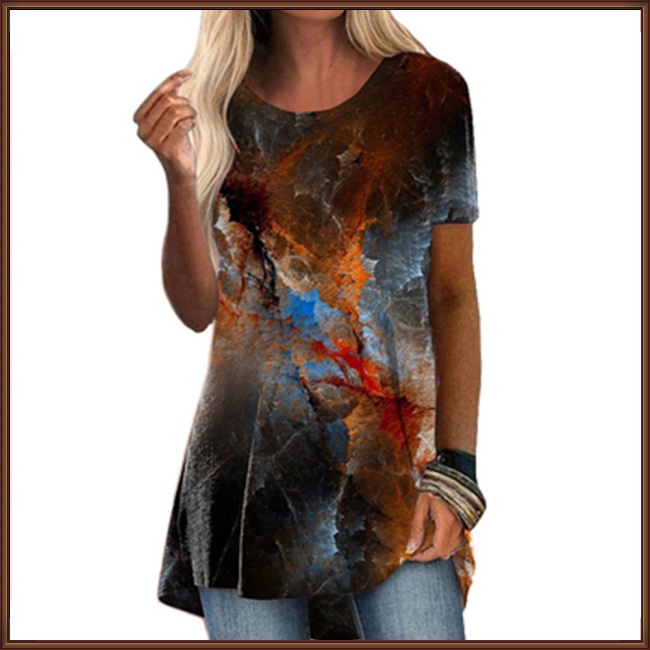 Áo Thun Tay Ngắn Dáng Rộng Họa Tiết Màu Nhuộm Phong Cách Retro Thời Trang Cho Nữ