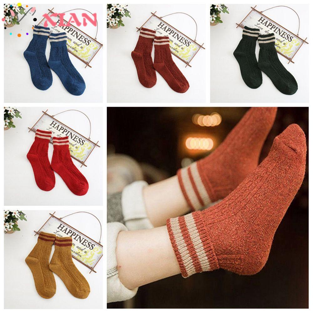 1 Đôi Tất Len Giữ Ấm Họa Tiết Kẻ Sọc Thời Trang Mùa Đông Cho Nữ