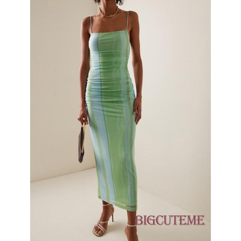 Đầm Dài Hai Dây Màu Sắc Tương Phản Thời Trang Mùa Hè Dành Cho Nữ