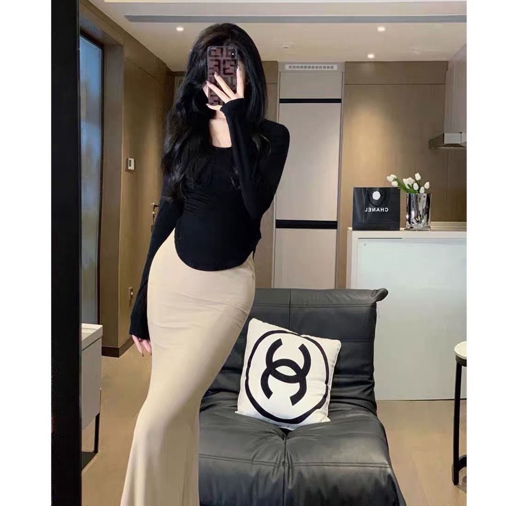 Set Áo Thun Dài Tay + Chân Váy Đuôi Cá Thời Trang Nữ
