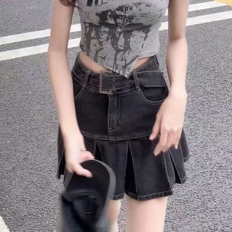 Y2k Chân Váy Jean Denim Chữ a Xếp Ly Lưng Cao Phong Cách Retro Thời Trang Mùa Hè Mới Dành Cho Bạn Nữ