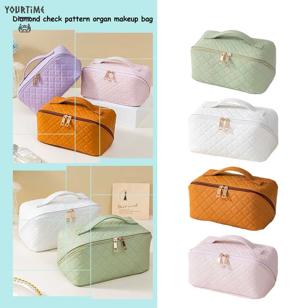 Túi Đựng Mỹ Phẩm Bằng Da PU Sức Chứa Lớn Họa Tiết Kẻ Sọc Thời Trang Mùa Hè Cho