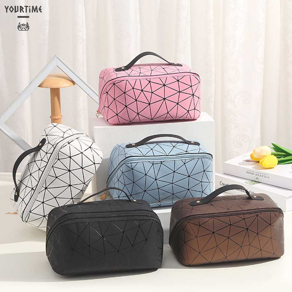 Túi Đựng Mỹ Phẩm Da PU Mềm Họa Tiết Lưới Hình Thoi Dung Tích Lớn Thích Hợp Làm Quà Tặng