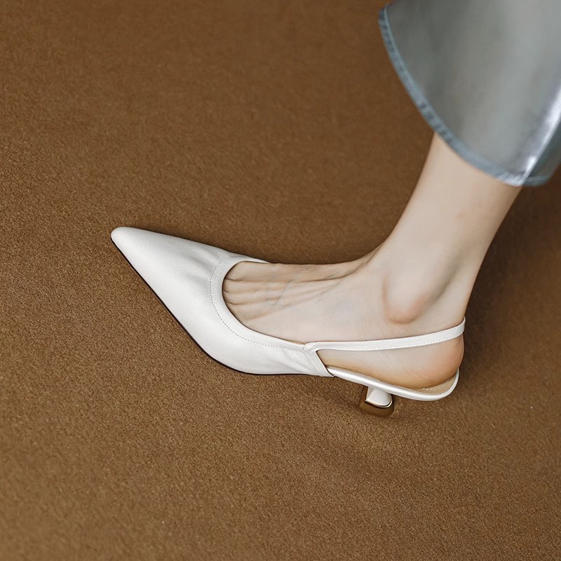 Duoya Giày Cao Gót Da Mềm Mũi Nhọn Miệng Nông Hở Ngón Đế Mềm Cho Nữ Miễn Phí Vận Chuyển