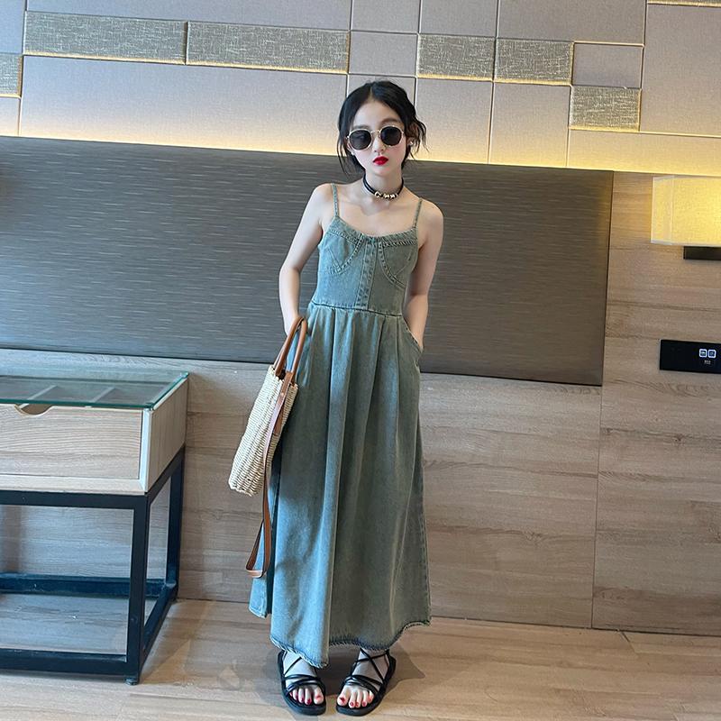 Đầm Yếm Denim Thời Trang Mới 2023 Cho Bé Gái 5-6 - 7-8 - 9-10 - 11-12 - 13-14 Tuổi