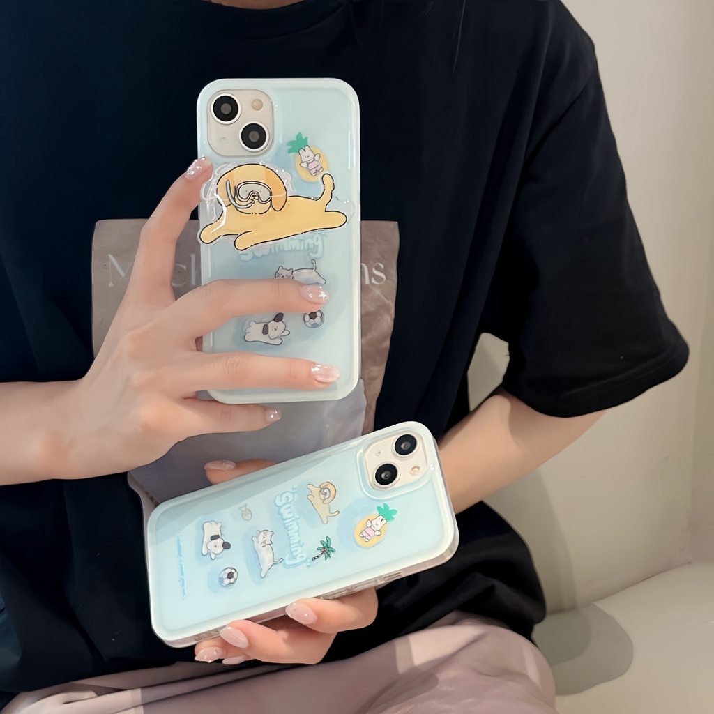 Ốp Điện Thoại tpu Silicon Mềm Trong Suốt Hai Mặt Hình Cún Lặn Biển Dễ Thương Cho iPhone 14 13 12 11 PRO MAX Đứng