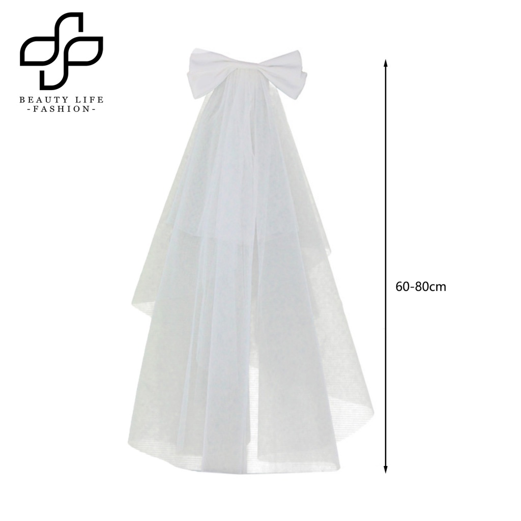 Mạng Che Mặt Đính Nơ Lưới Hai Lớp Màu Trắng Phong Cách Retro Dành Cho Cô Dâu Chụp Ảnh