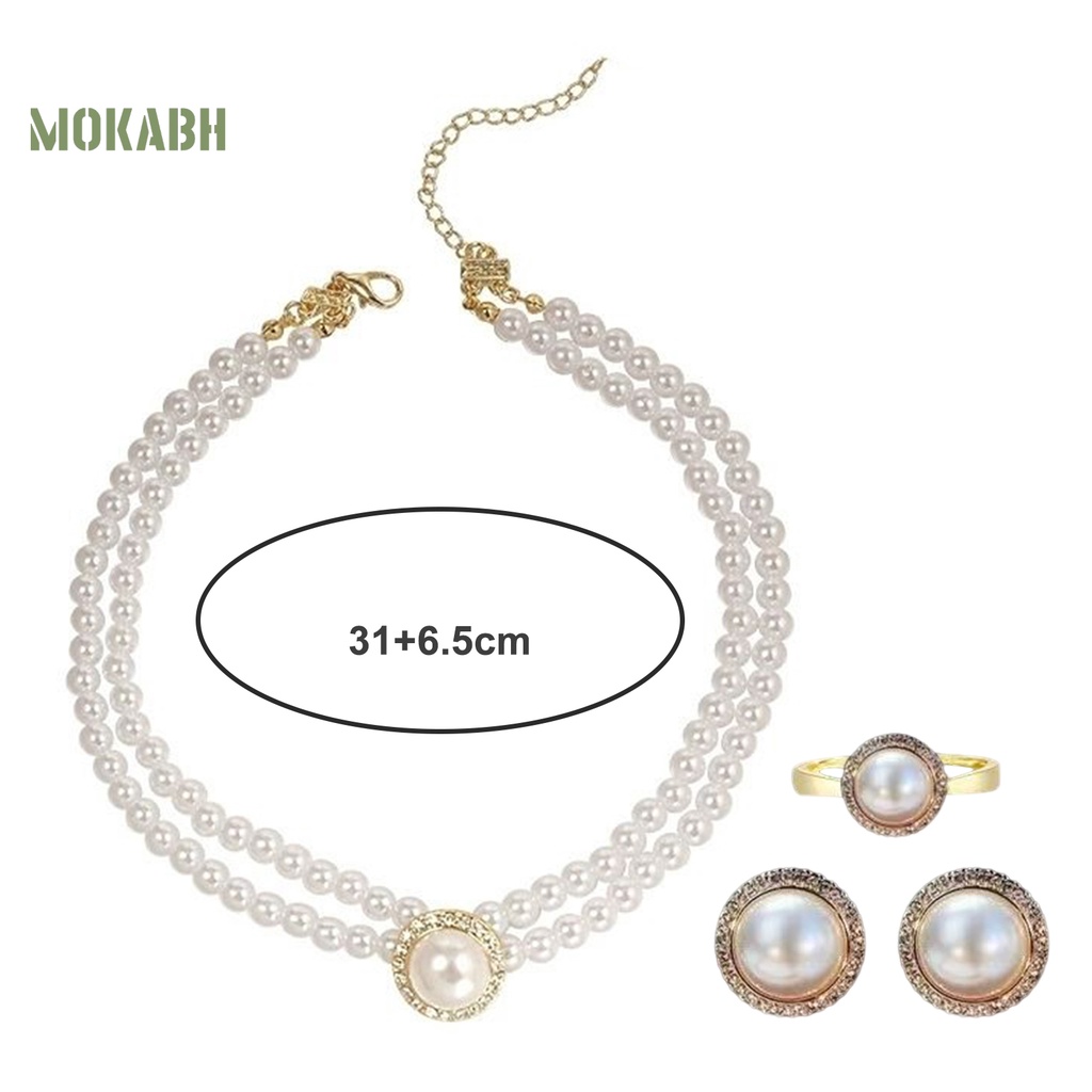 1 Bộ Vòng cổ + Nhẫn + Bông Tai Đính Ngọc Trai Nhân Tạo Phong Cách Pháp Cổ Điển Sang Trọng Không Gây Dị Ứng