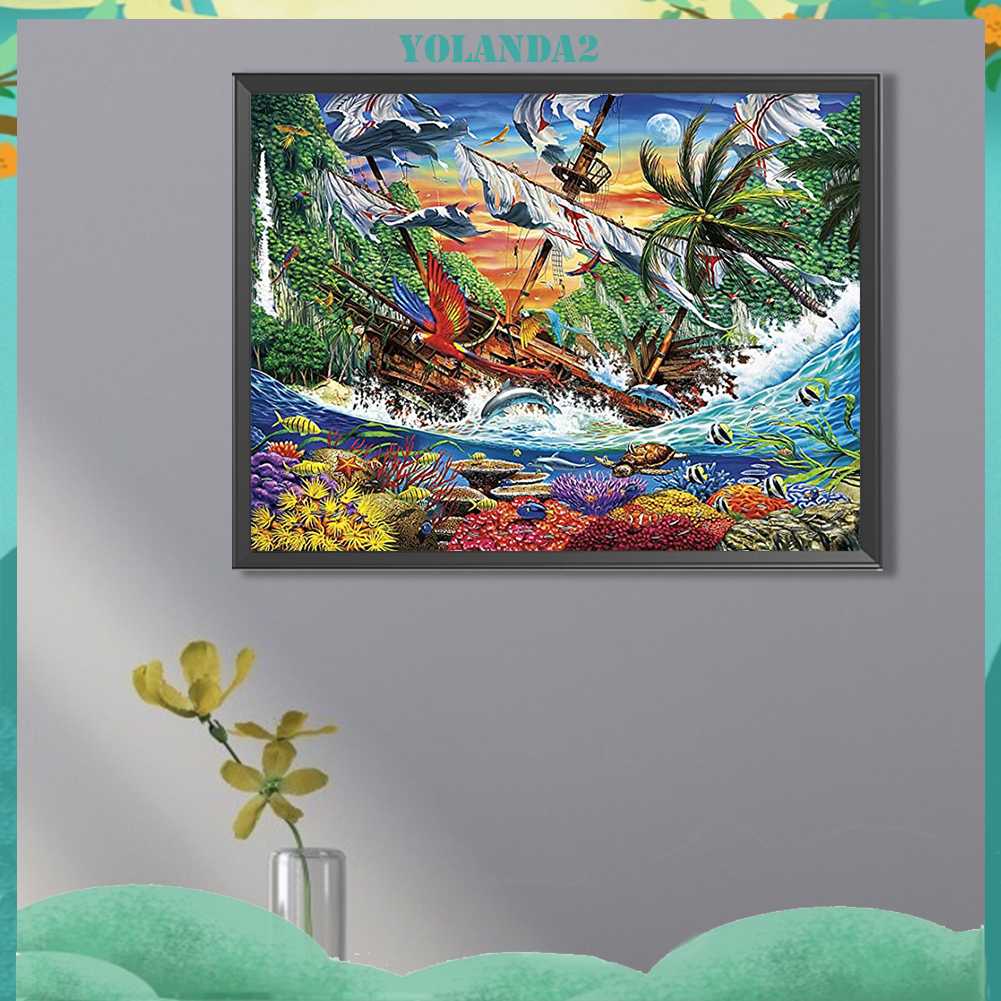 Tranh Đính Đá Kim Cương Toàn Bộ 5D DIY Hình Vẽ Thuyền Buồm Trang Trí Nhà Cửa
