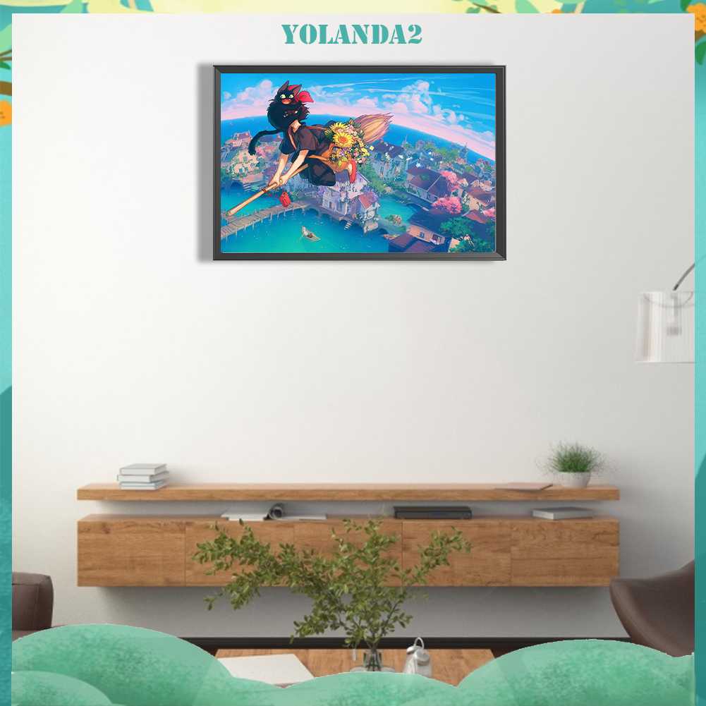 Tranh Đính Đá Kim Cương Toàn Bộ 5D DIY Hình Vẽ Cô Gái Và Mèo Trang Trí Nhà Cửa