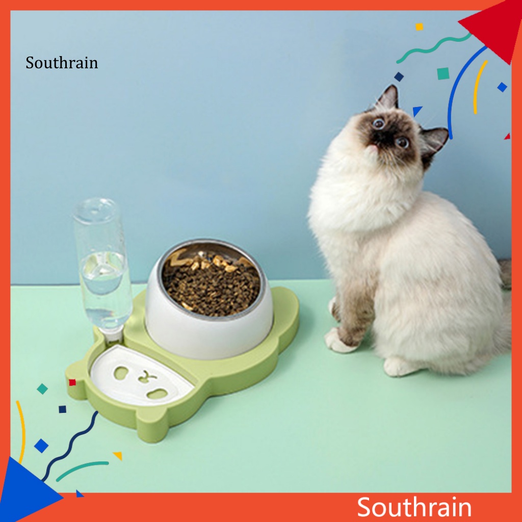 Bát Đựng Thức Ăn Nước Uống Tự Động Bằng Thép Không Gỉ Hình Gấu Trúc Hoạt Hình Cho Thú Cưng